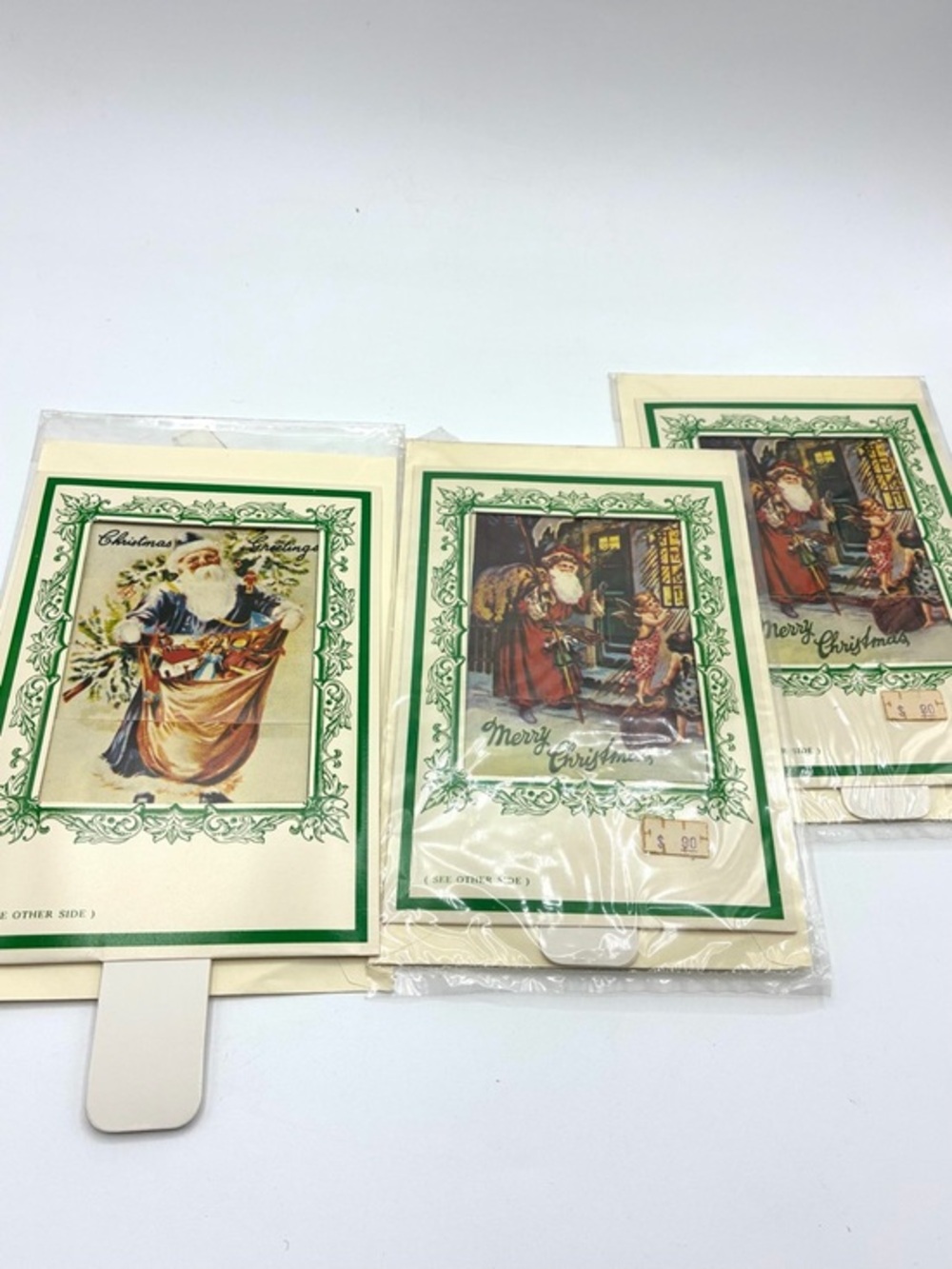 Lot of 3 Vintage Mechanical Christmas Cards Pull Tab Santa Moving